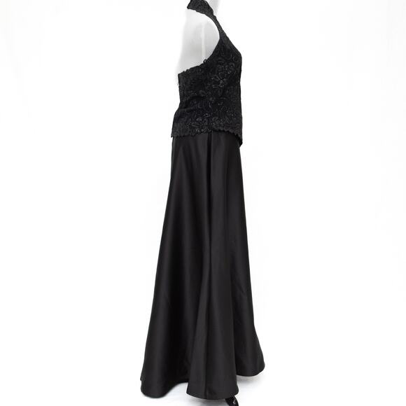 Tadashi Shoji Black Formal Beaded Sequin Halter Long Skirt Dress Size Small - Picture 5 of 11
